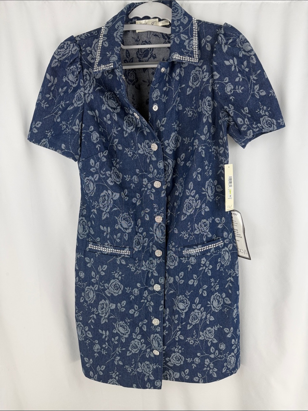 Eliza J Navy Floral Mini Dress with Pale Blue Roses